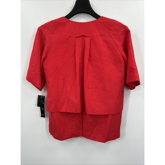 Larry Levine Skirt Suit 14p Red Linen Blend Short Sleeve Church Career NEW $200 - Picture 4 of 12